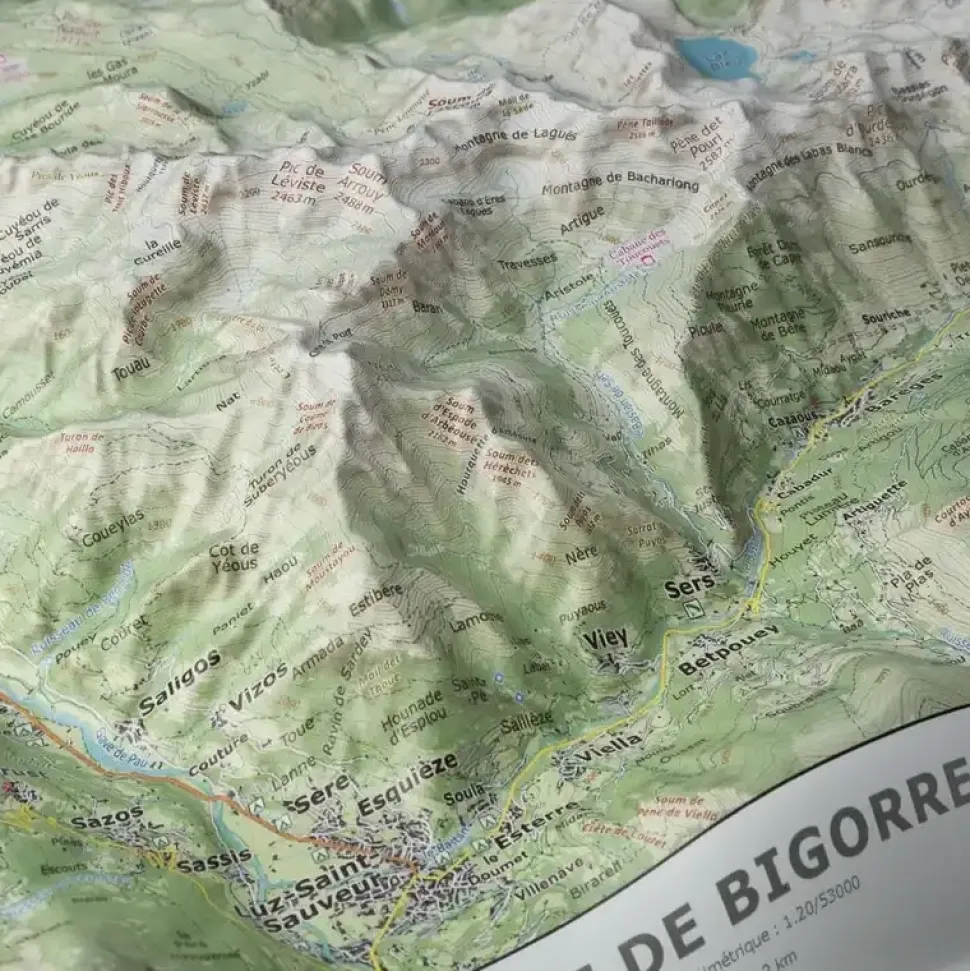 Carte En Relief Pic Du Midi Bigorre | Deniveles Editions