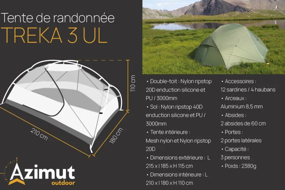 Treka 3 Ul Tente Randonnée 3 Places - Tente | Azimut Outdoor