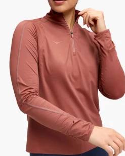 T-shirt Zippé Femme Glidetech Rouge - Polaire | Hoka