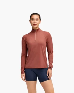 T-shirt Zippé Femme Glidetech Rouge - Polaire | Hoka